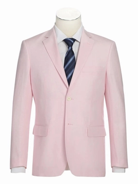 Raphael Mens Solid Light Pink Slim Fit Linen Blend 2 Piece Suit