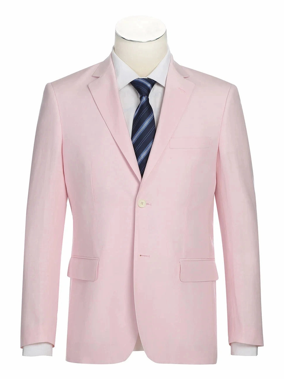 Raphael Mens Solid Light Pink Slim Fit Linen Blend 2 Piece Suit