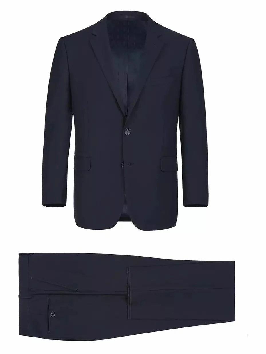 Raphael Mens Solid Navy Blue 100% Wool Classic Fit Suit 54R