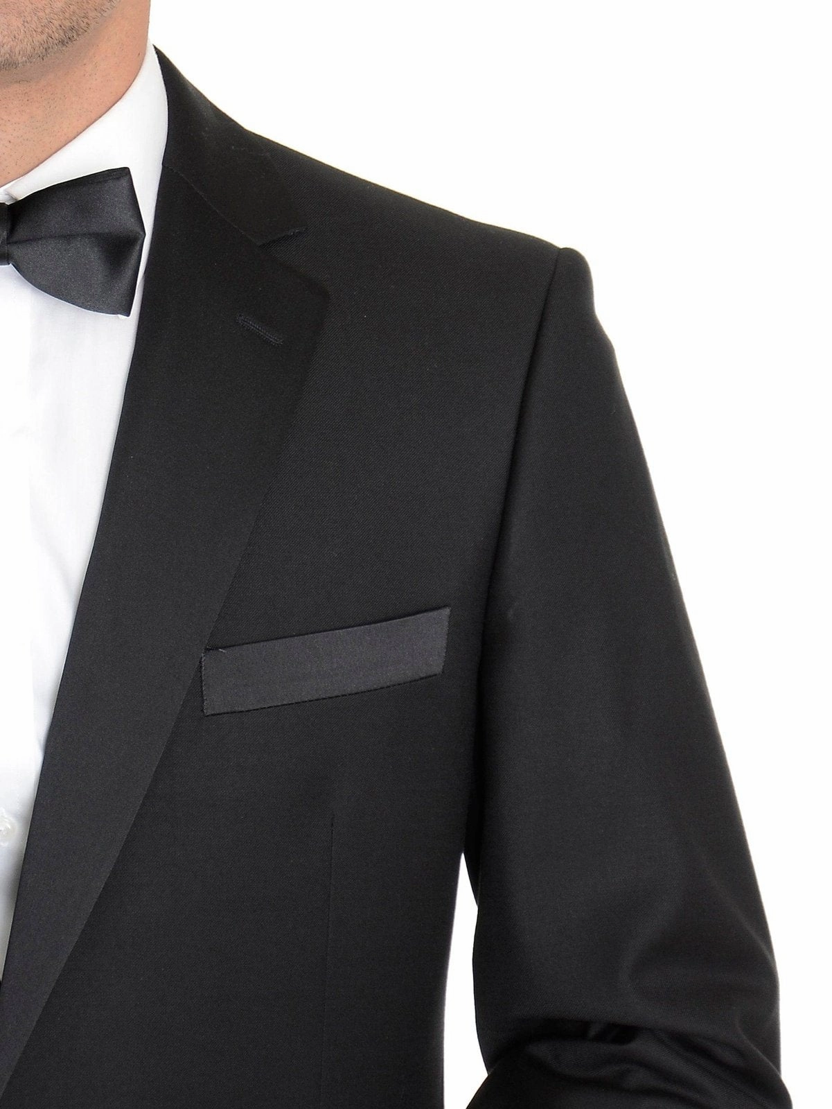 Raphael Slim Fit Solid Black Tuxedo Suit With Satin Stripe On Pant