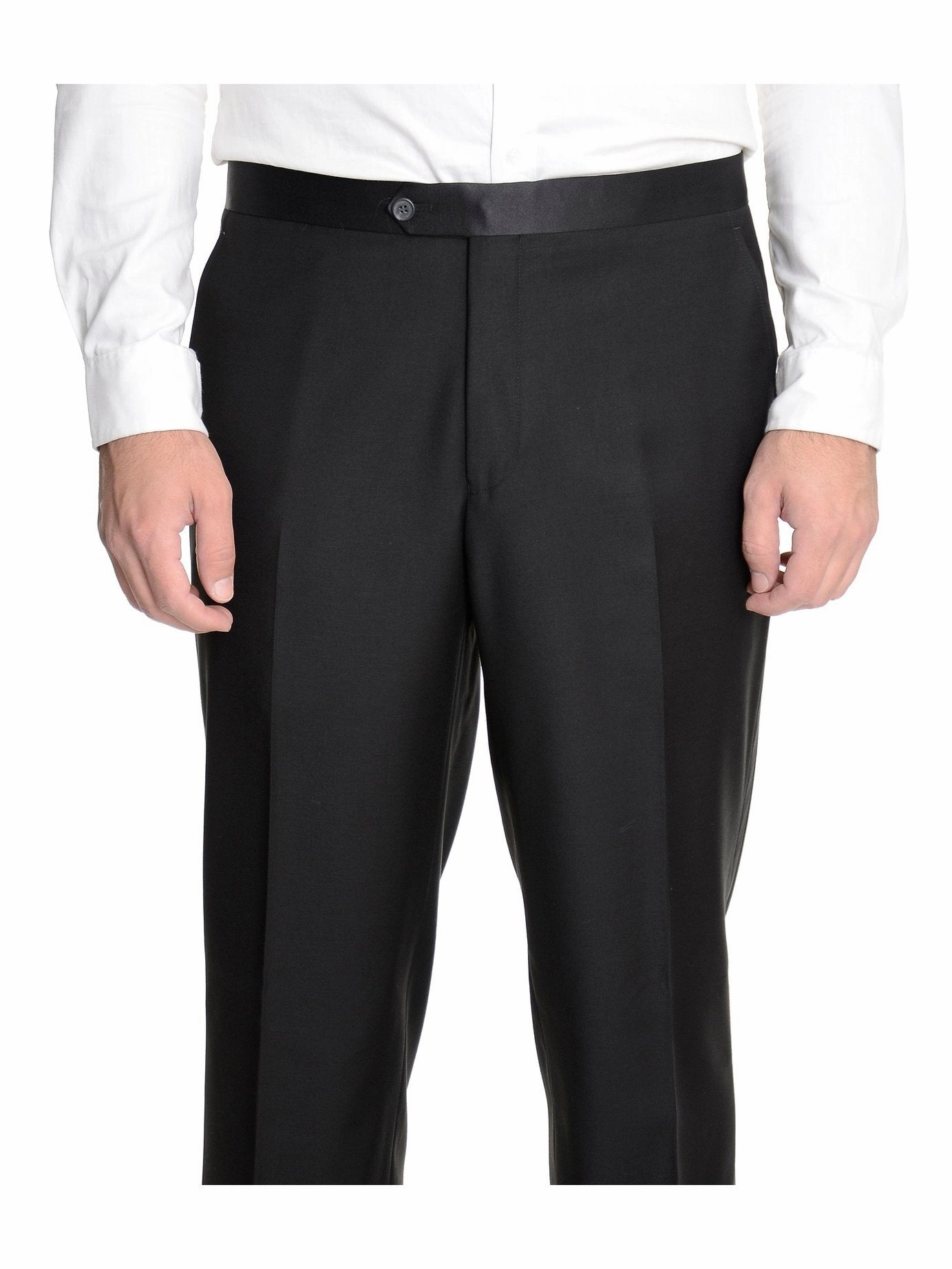 Raphael Slim Fit Solid Black Tuxedo Suit With Satin Stripe On Pant