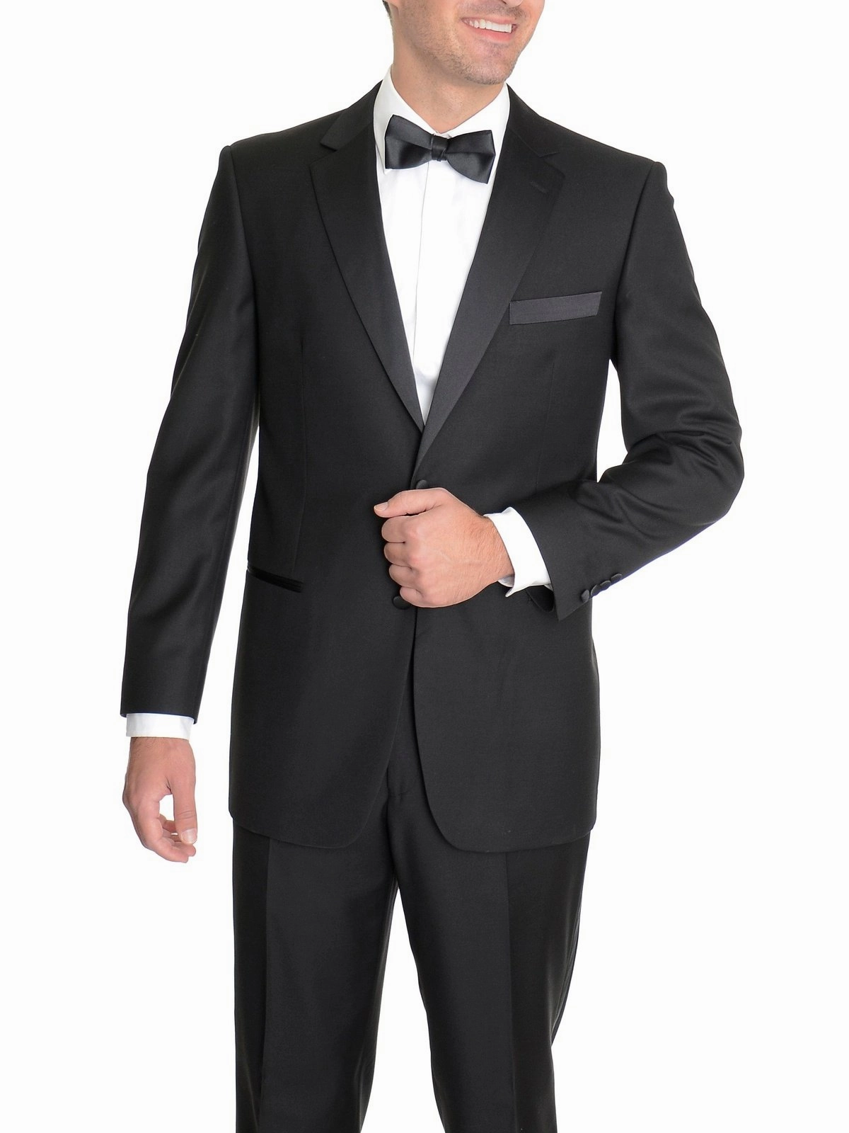 Raphael Slim Fit Solid Black Tuxedo Suit With Satin Stripe On Pant