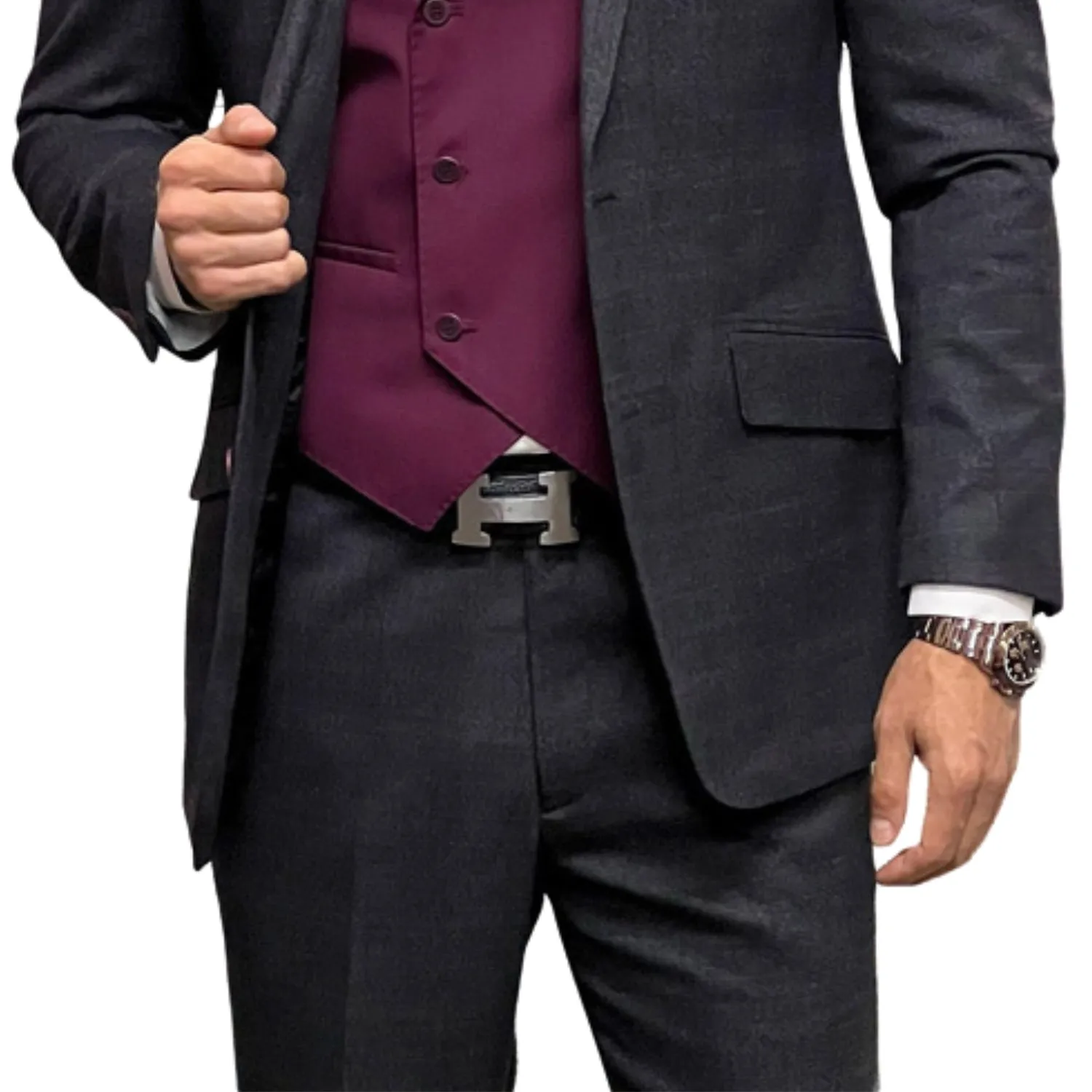 RegalRush Collection: Black Plaid 3-Piece Suit with Double-Breasted Vest - Modern Fit
