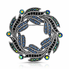 Regency Giovane Iridescent AB Crystal & Blue Stone Wreath Brooch