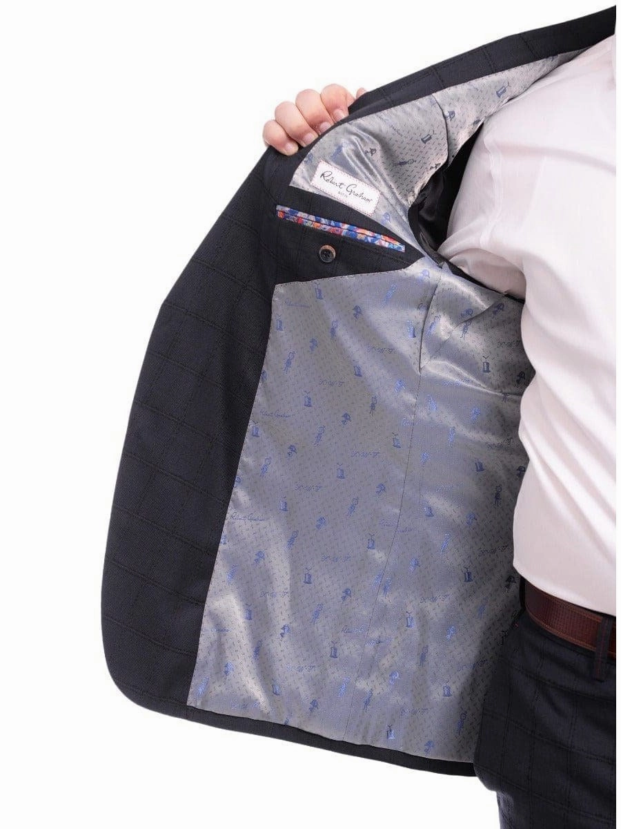 Robert Graham Modern Fit Navy Blue Windowpane Two Button Wool Silk Blend Suit