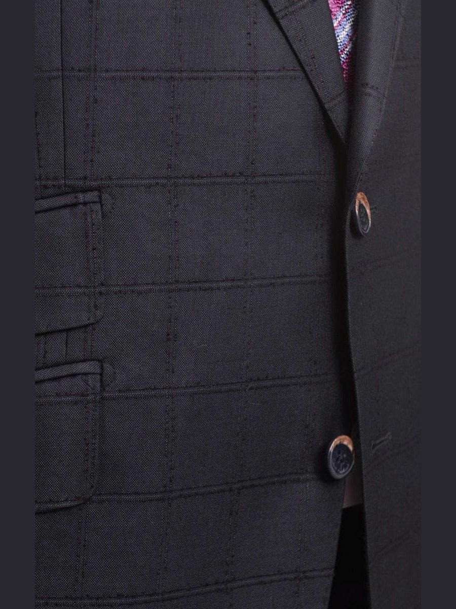 Robert Graham Modern Fit Navy Blue Windowpane Two Button Wool Silk Blend Suit