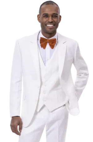 Rosette Collection: White Solid Textured Tone On Tone Three Piece Fashion Suit