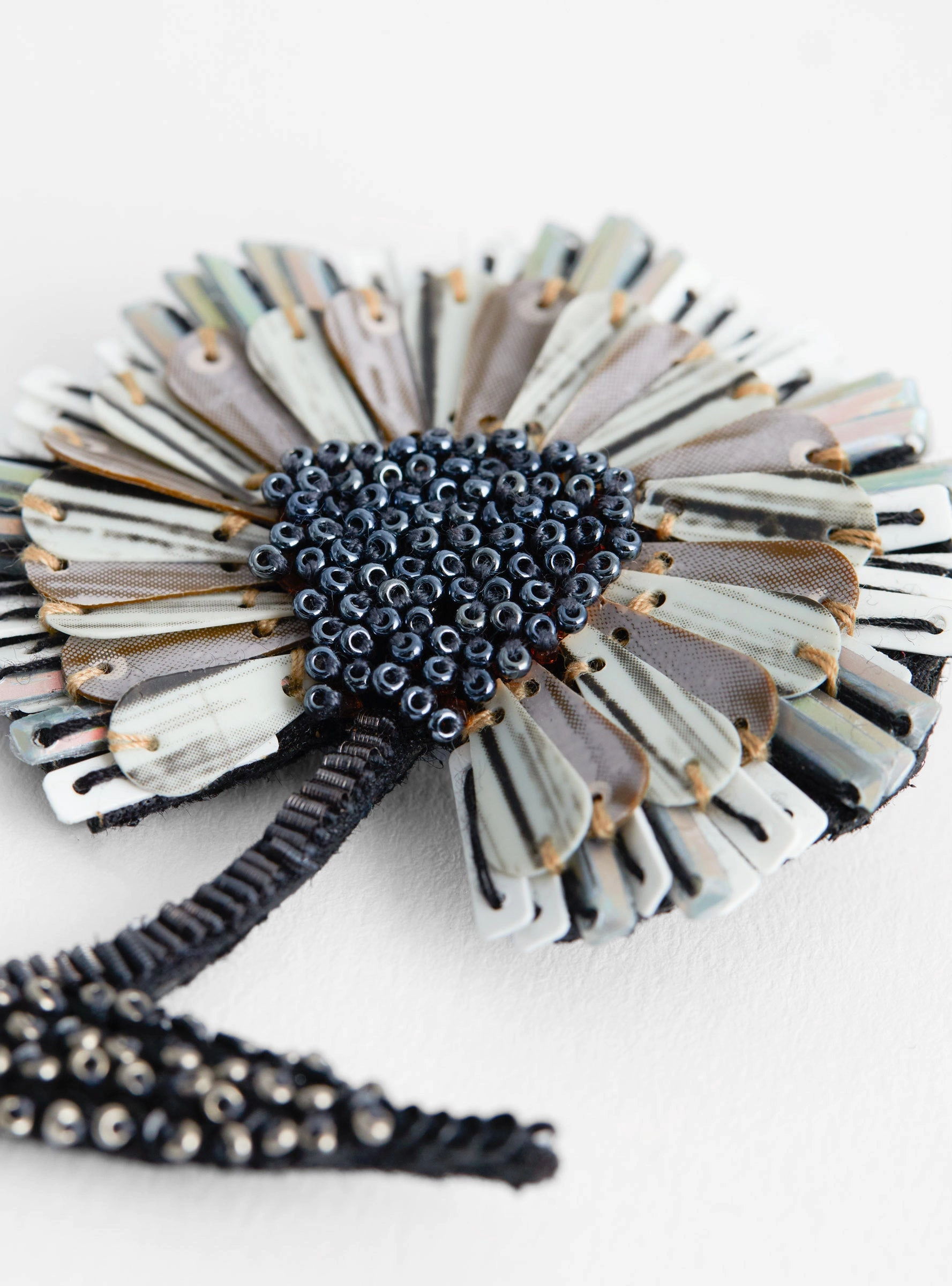 Ruffle Flower Brooch Black