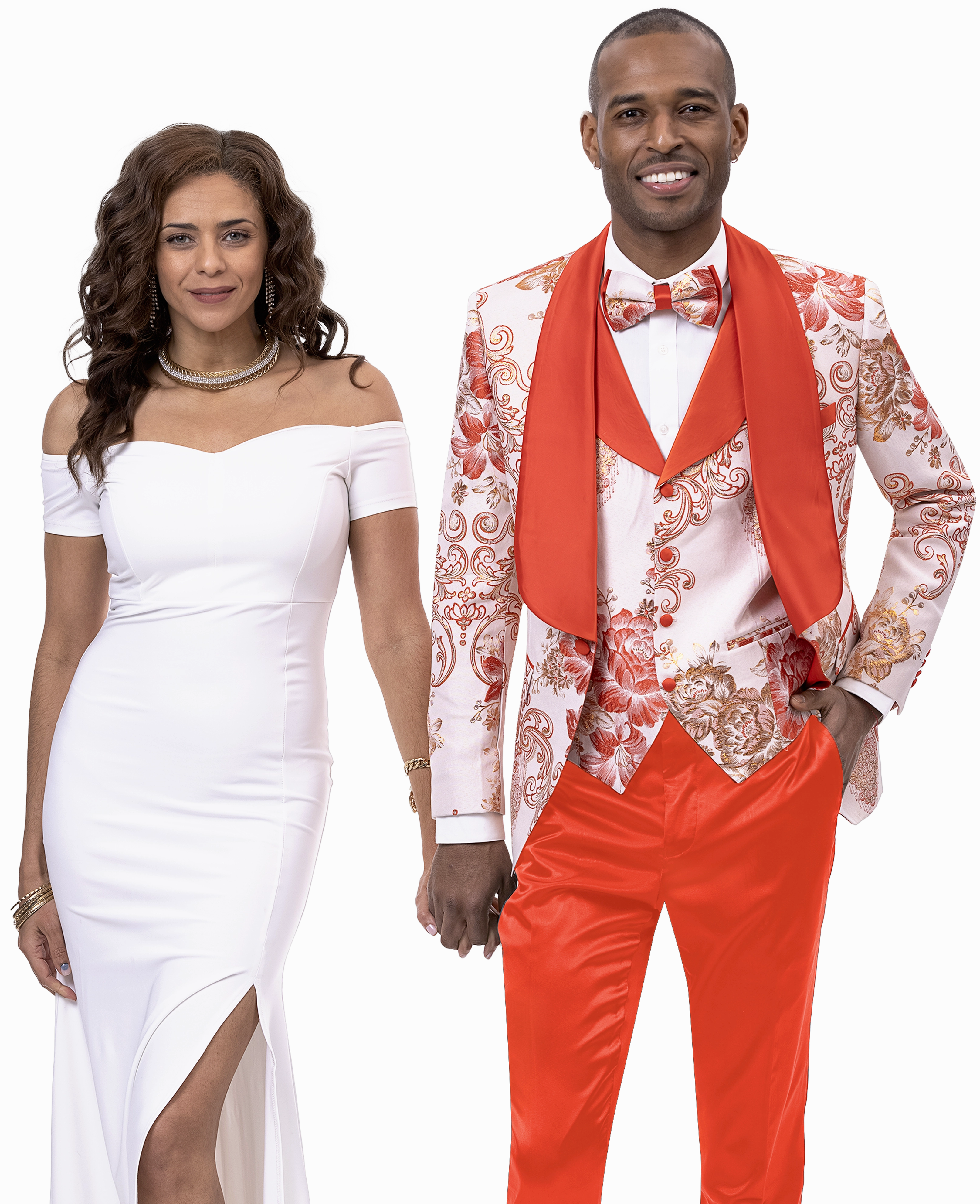 Rust Floral Print Three Piece Fashion Suit JP106