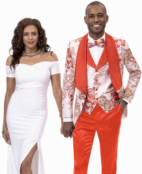 Rust Floral Print Three Piece Fashion Suit JP106