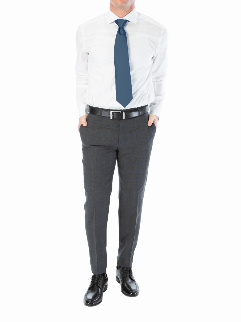 Sartoria Mazara Mens Classic Fit Charcoal Gray & Blue Check 100% Wool Suit With Peak Lapels