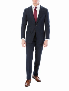 Sartoria Mazara Mens Classic Fit Navy & Brown Check 100% Wool 2 Piece Suit