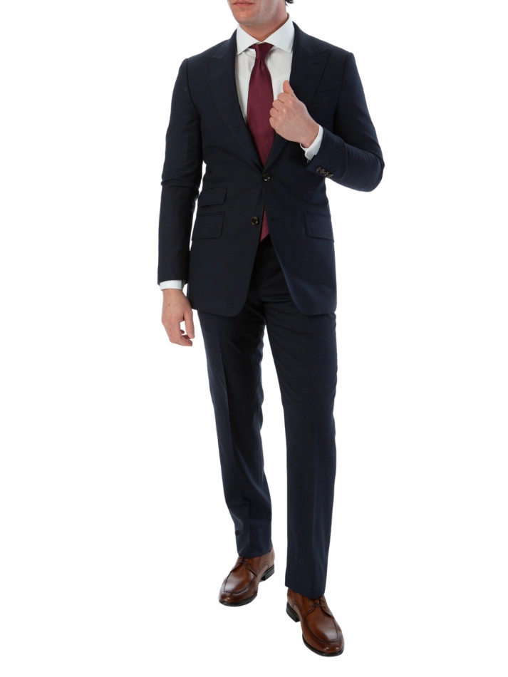 Sartoria Mazara Mens Classic Fit Navy & Brown Check 100% Wool 2 Piece Suit