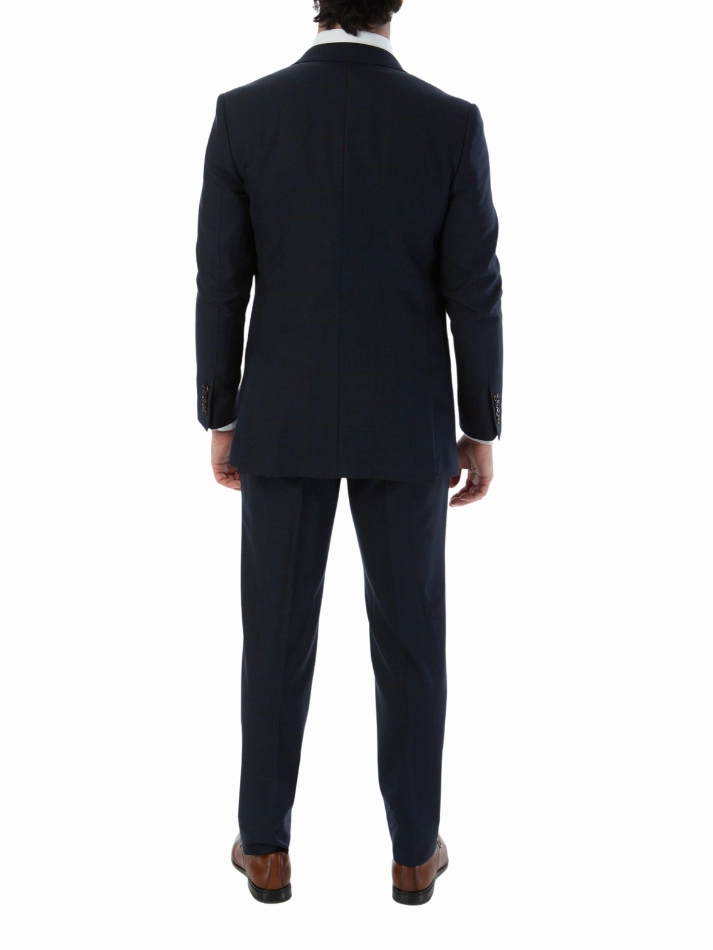 Sartoria Mazara Mens Classic Fit Navy & Brown Check 100% Wool 2 Piece Suit