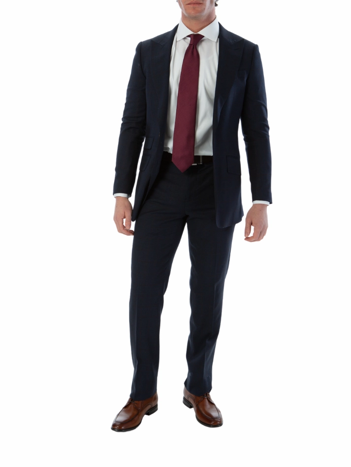 Sartoria Mazara Mens Classic Fit Navy & Brown Check 100% Wool 2 Piece Suit