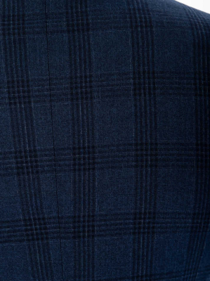 Sartoria Mazara Mens Classic Fit Navy Blue Plaid 100% Wool Suit With Peak Lapels