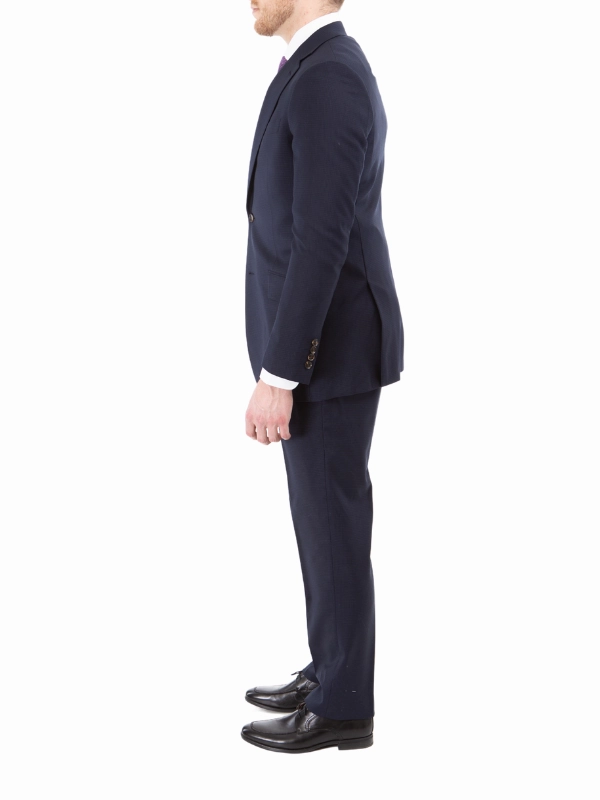 Sartoria Mazara Mens Classic Fit Navy Mini Check 100% Wool 2 Piece Suit