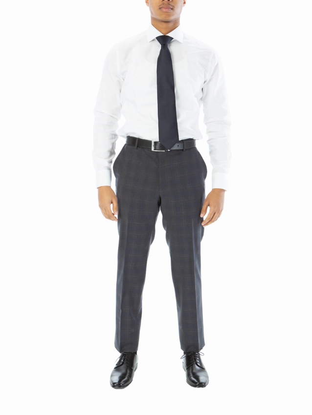Sartoria Mazara Mens Gray With Blue Windowpane Slim Fit 100% Wool Suit With Peak Lapels