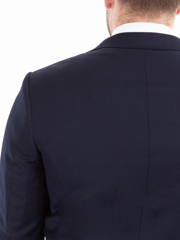 Sartoria Mazara Mens Slim Fit Navy Blue Mini Check 100% Wool 2 Piece Suit
