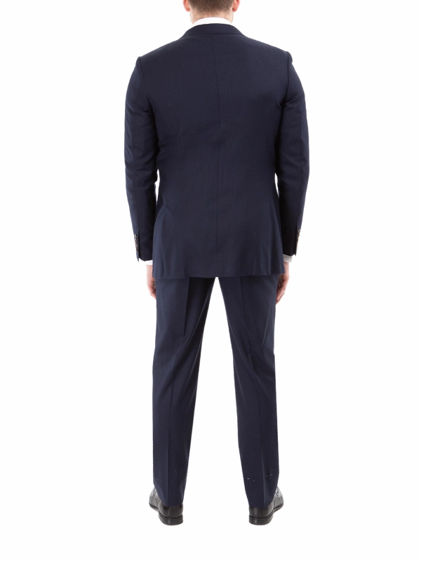 Sartoria Mazara Mens Slim Fit Navy Blue Mini Check 100% Wool 2 Piece Suit