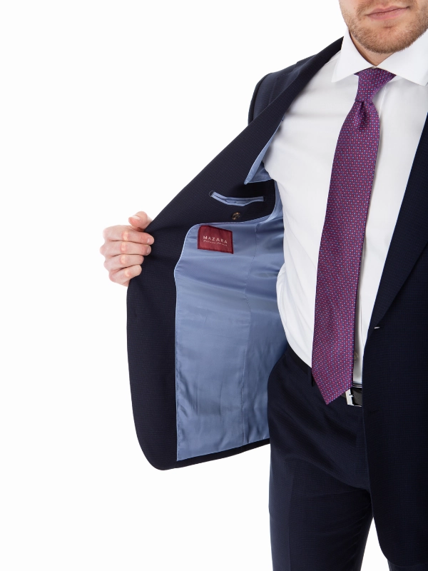 Sartoria Mazara Mens Slim Fit Navy Blue Mini Check 100% Wool 2 Piece Suit