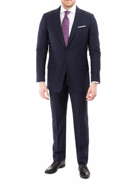 Sartoria Mazara Mens Slim Fit Navy Blue Mini Check 100% Wool 2 Piece Suit