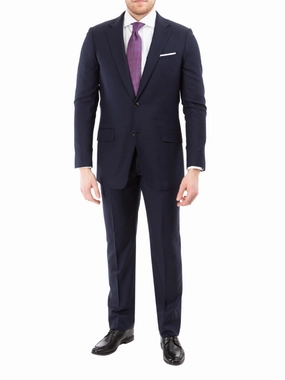 Sartoria Mazara Mens Slim Fit Navy Blue Mini Check 100% Wool 2 Piece Suit