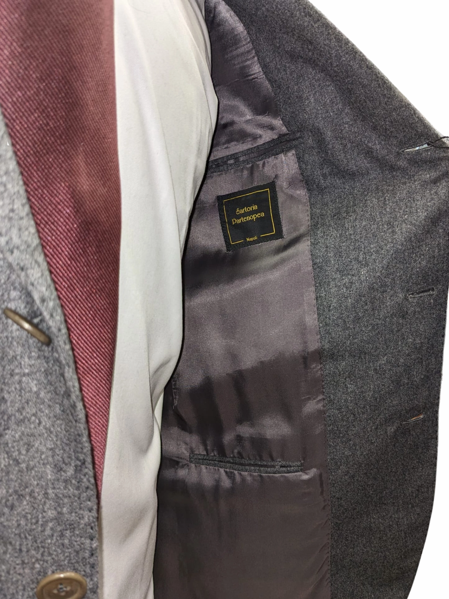 Sartoria Partenopea Mens 40L Solid Gray 100% Wool 3 Button 2 Piece Suit