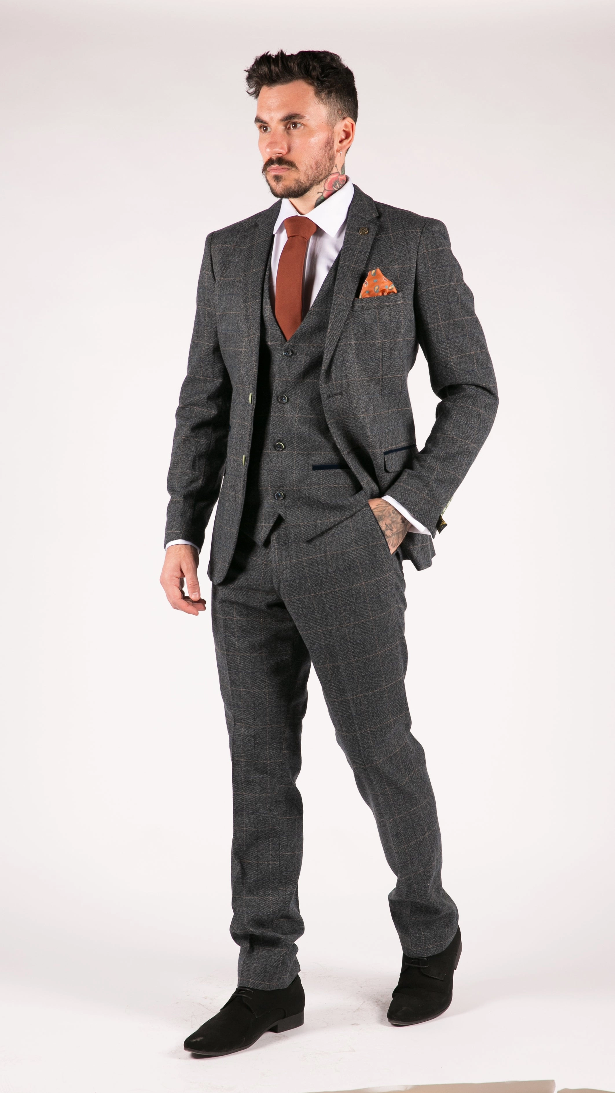 Scott 3 Piece Suit Herringbone Tweed