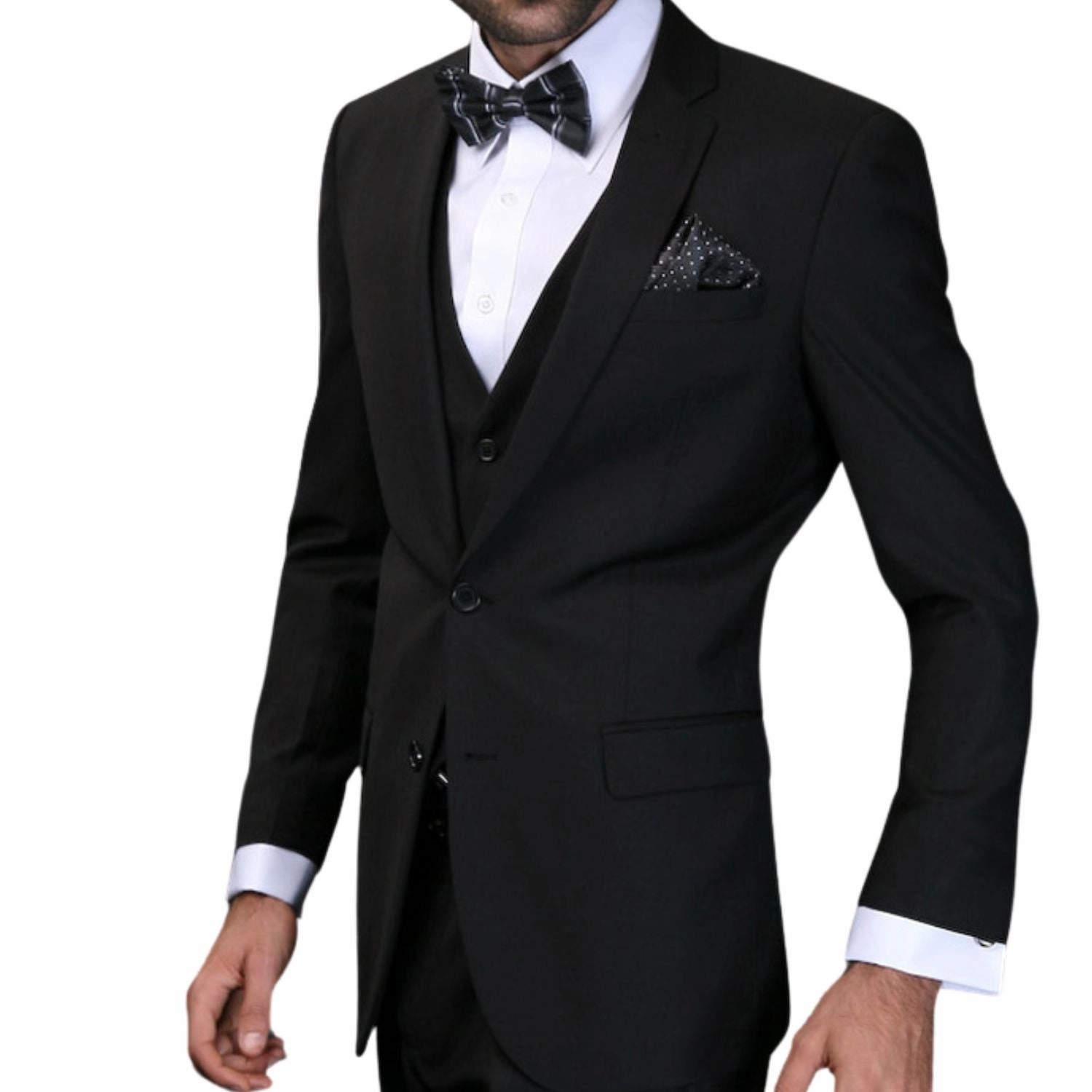 Sculptor Collection: 3-Piece Slim Fit Solid Suit For Men In Black