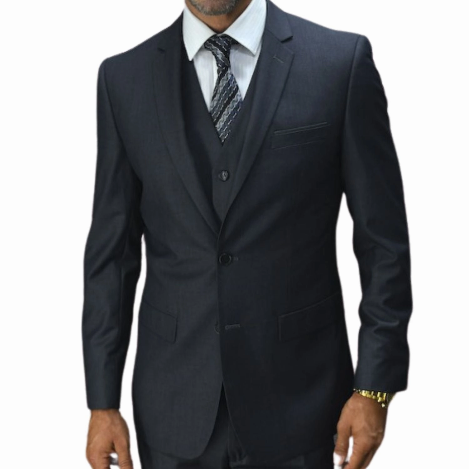 Sculptor Collection: 3-Piece Slim Fit Solid Suit For Men In Charcoal