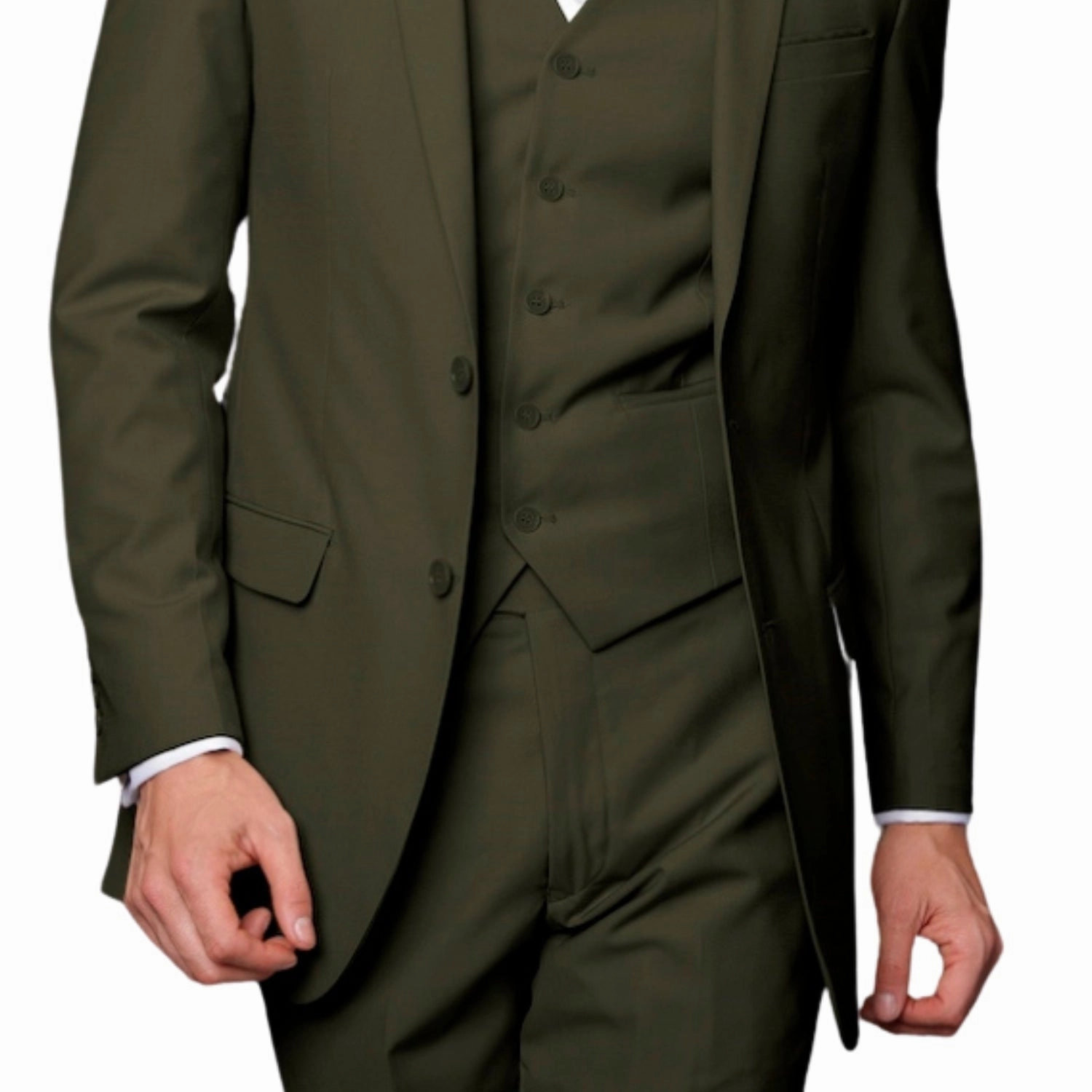 Sculptor Collection: 3-Piece Slim Fit Solid Suit For Men In Olive