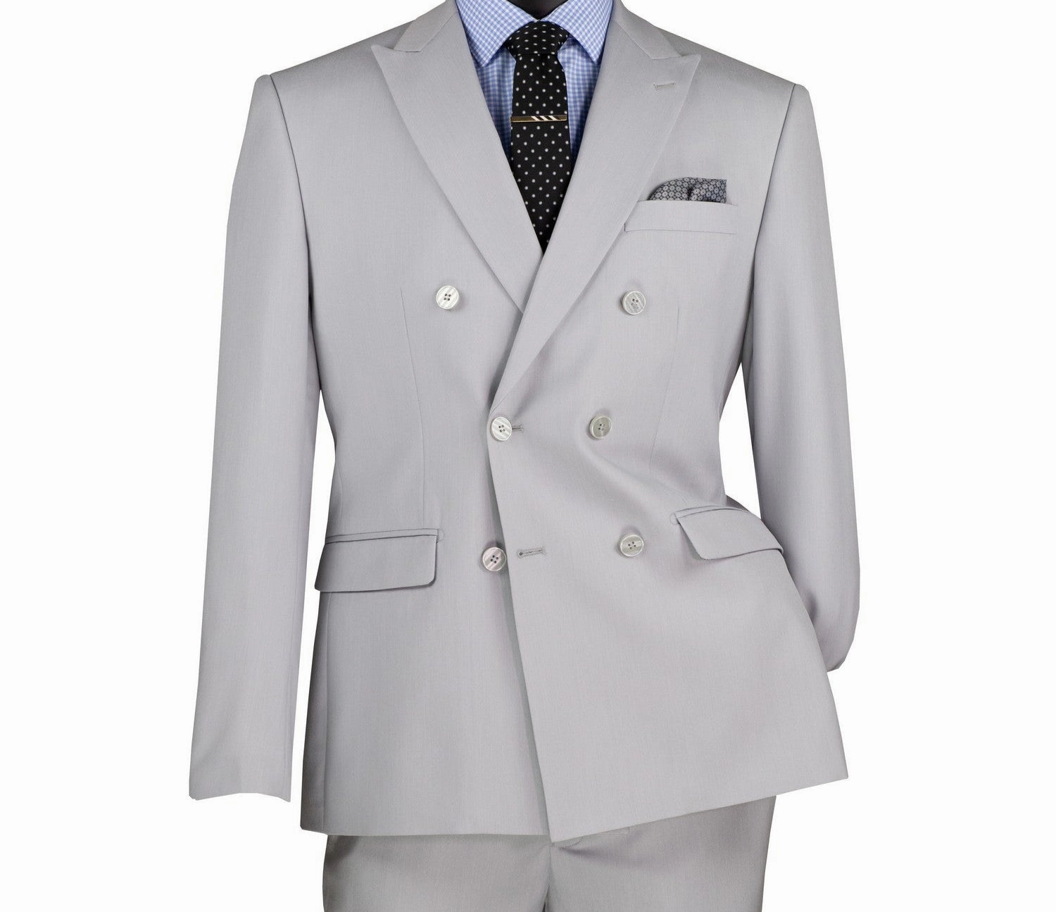 Shapley Collection: Silver 2-Piece Slim Fit Double Breasted Suit in Luxurious Stretch Fabric