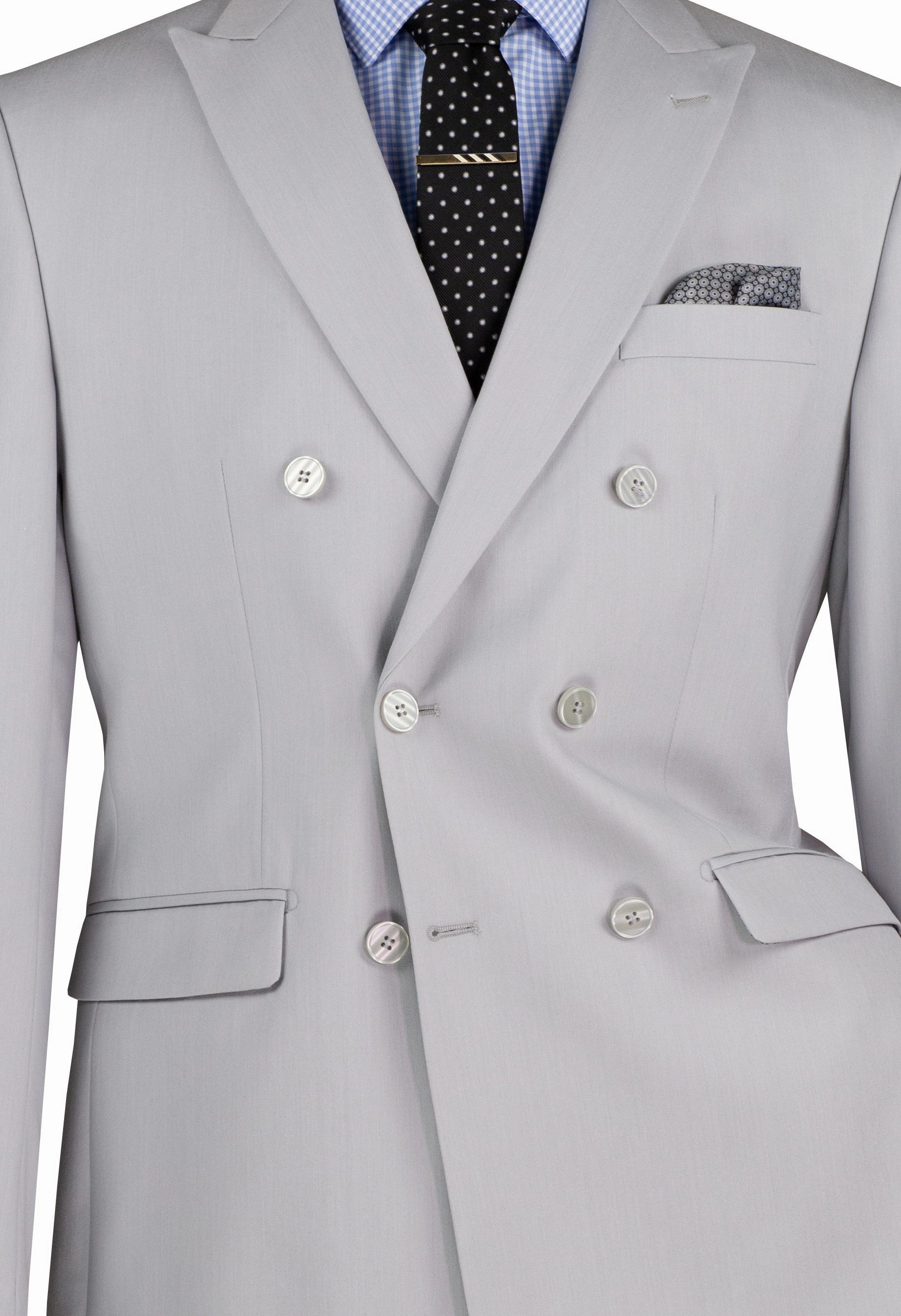 Shapley Collection: Silver 2-Piece Slim Fit Double Breasted Suit in Luxurious Stretch Fabric