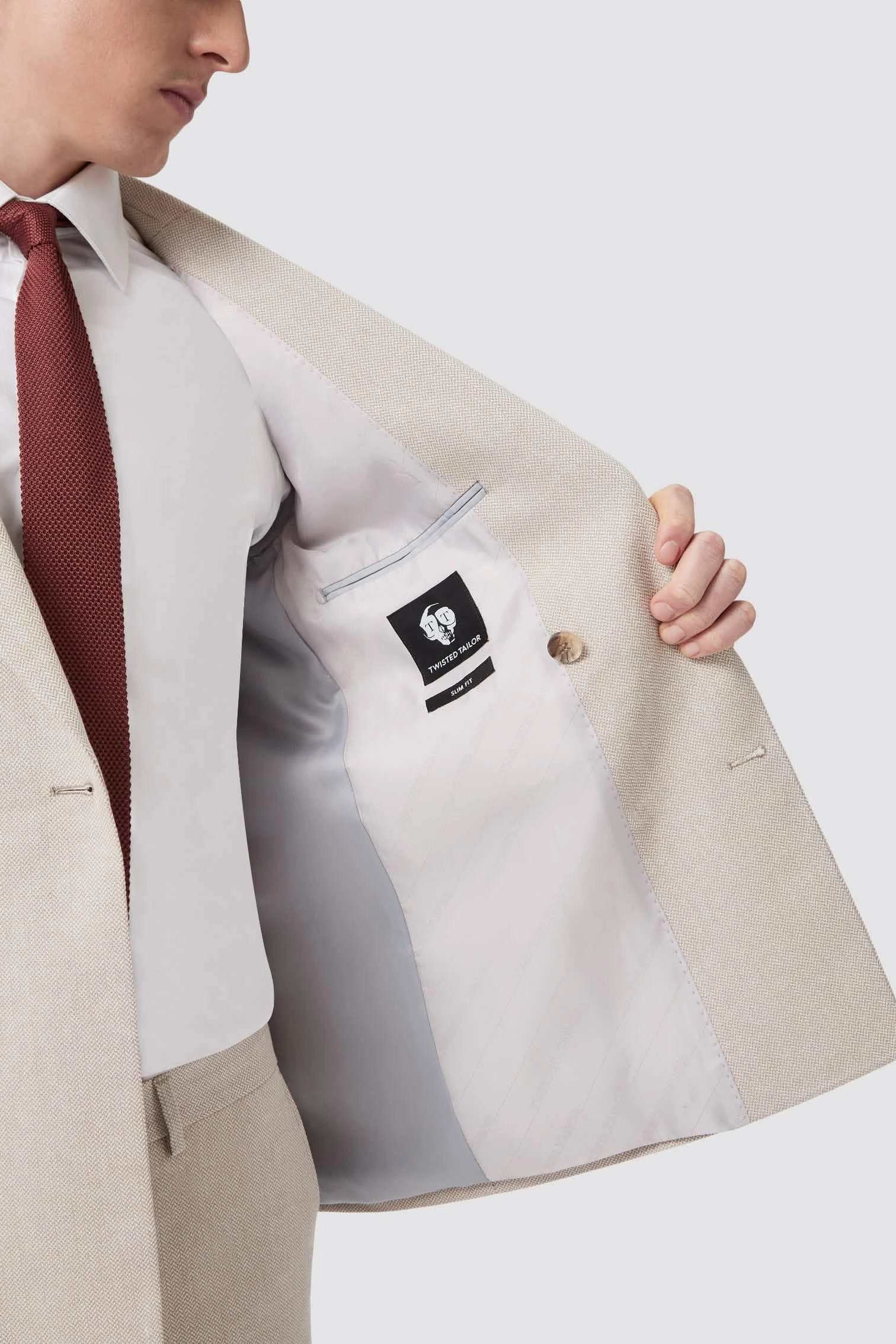 Sion Slim Fit Double Breasted Brown Herringbone Suit