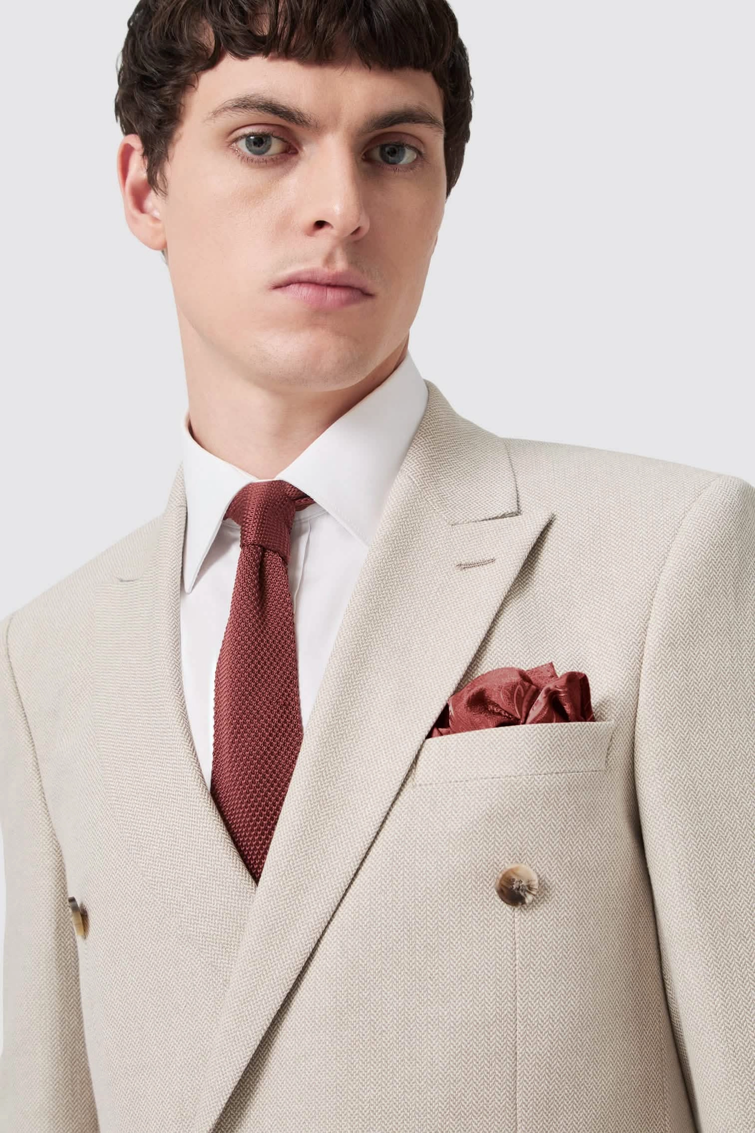 Sion Slim Fit Double Breasted Brown Herringbone Suit