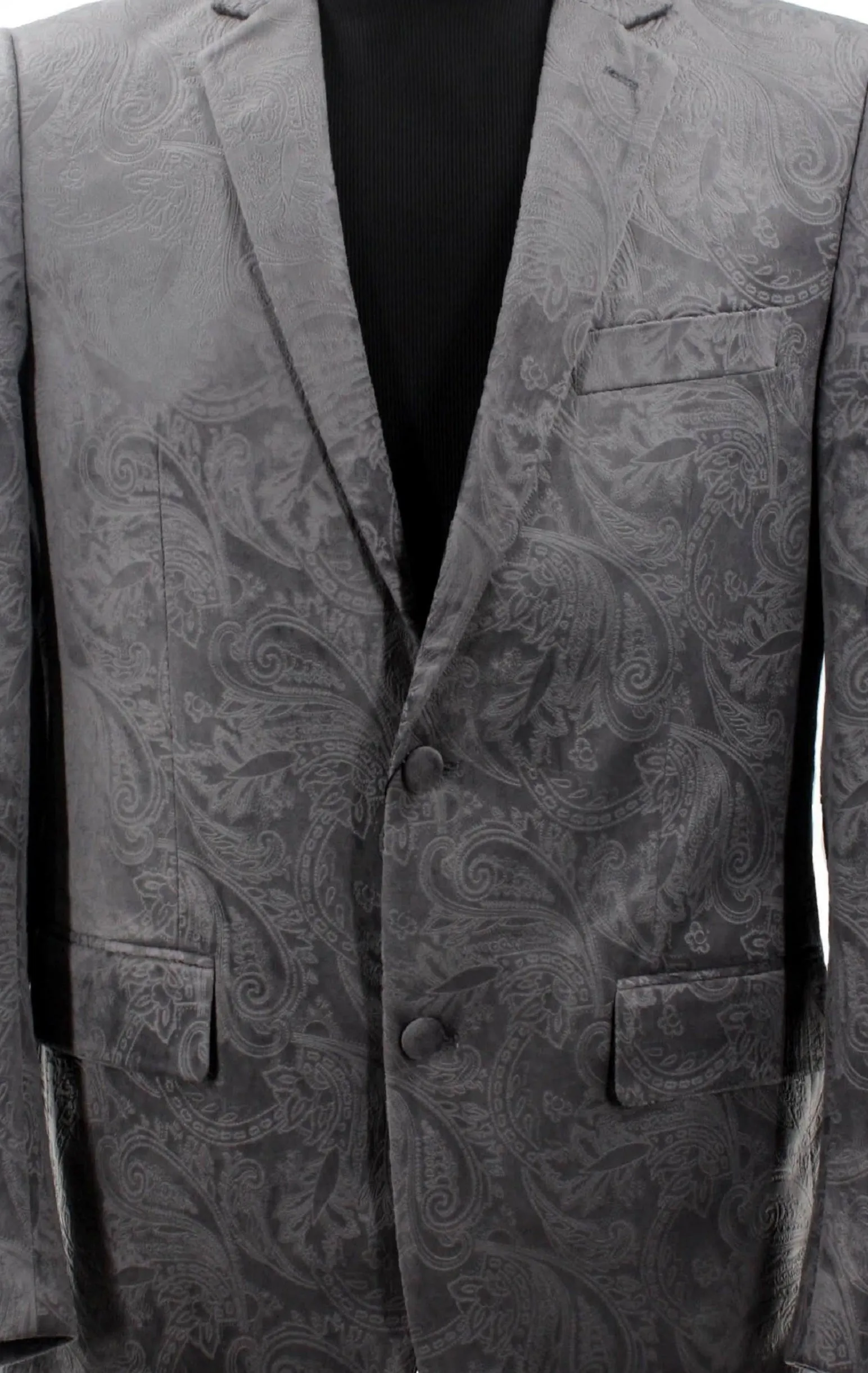 Sirius Collection: Grey Polyester Velvet Paisley Pattern Regular Fit Blazer