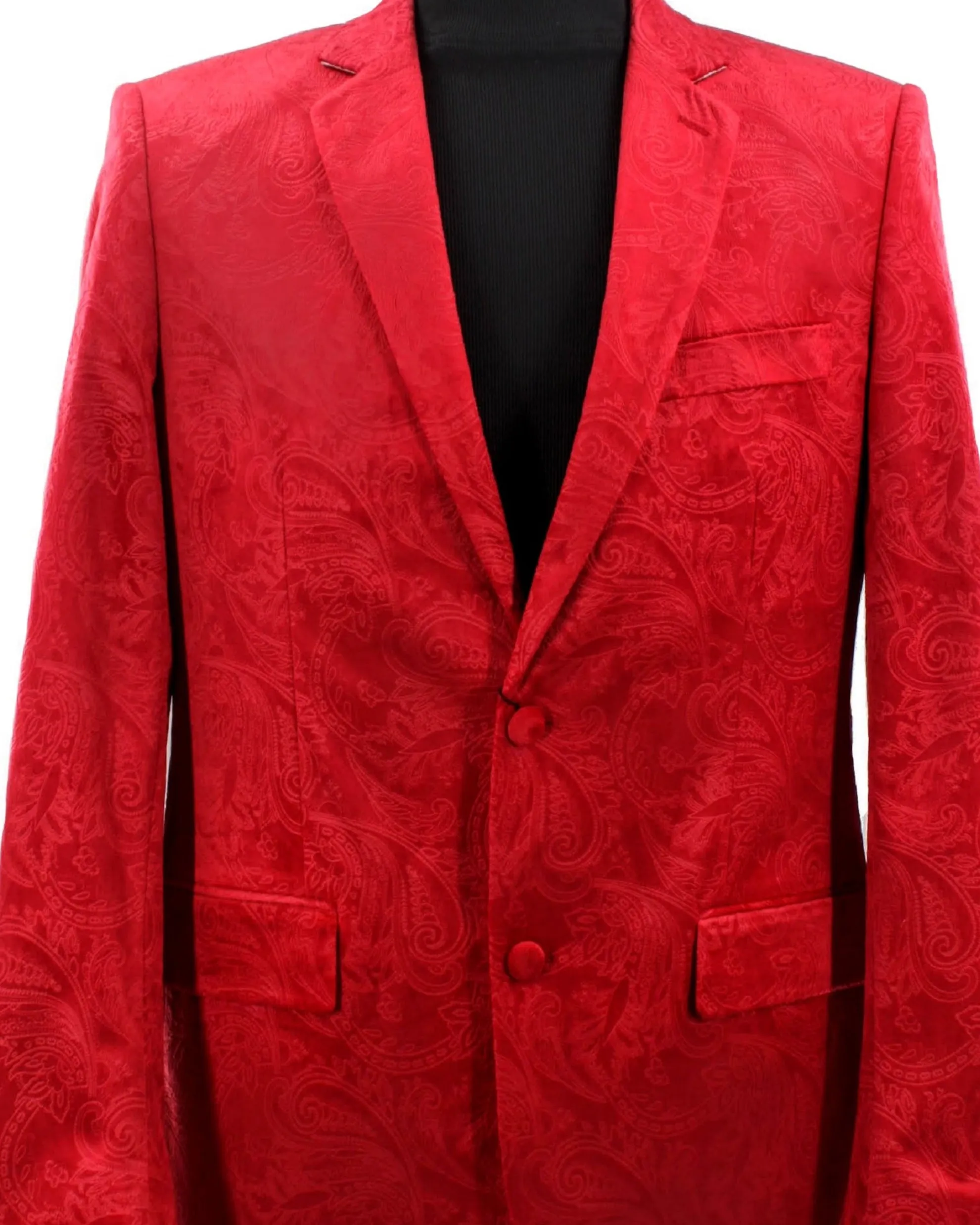 Sirius Collection: Red Polyester Velvet Paisley Pattern Regular Fit Blazer