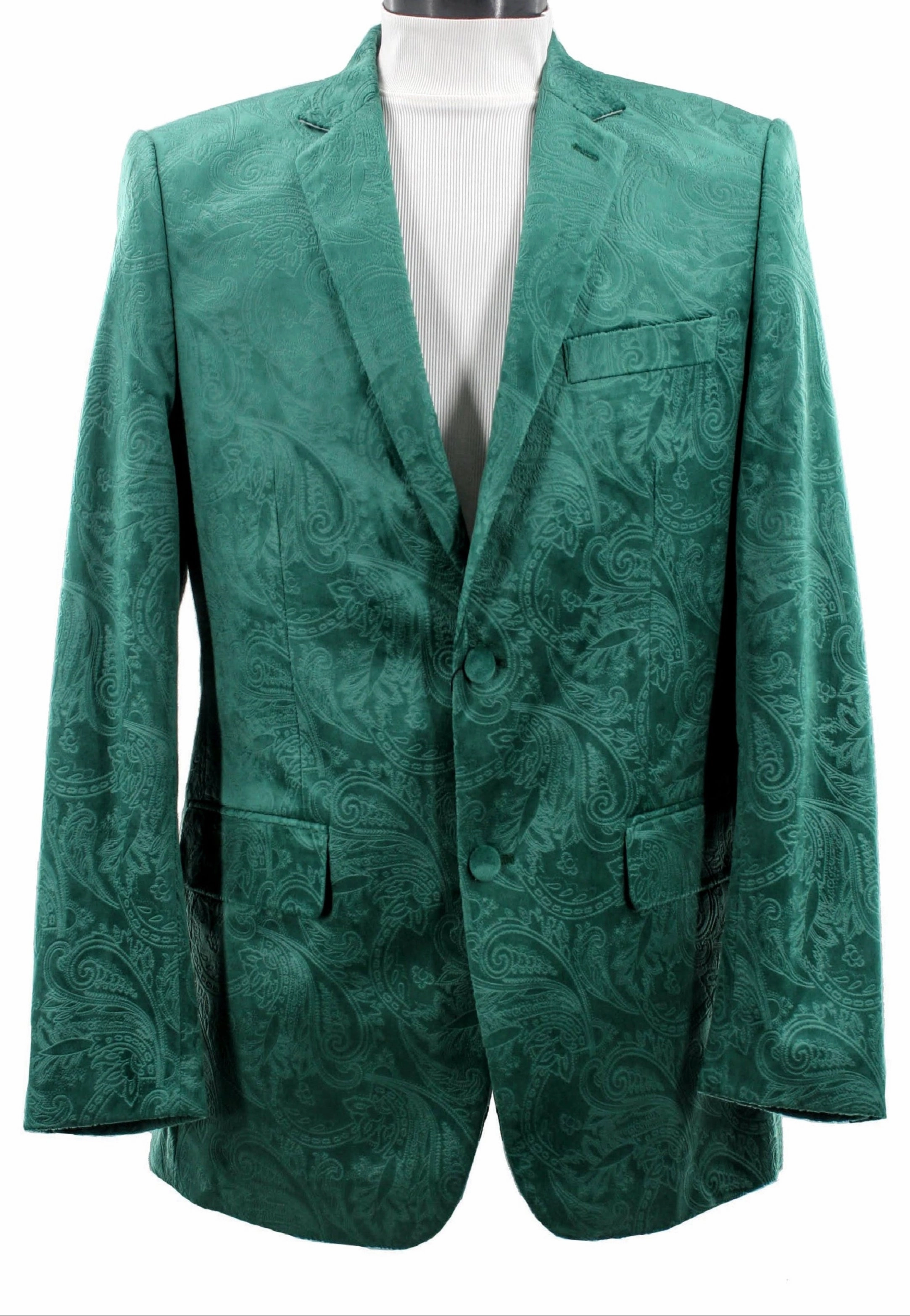 Sirius Collection: Hunter Green Polyester Velvet Paisley Pattern Regular Fit Blazer