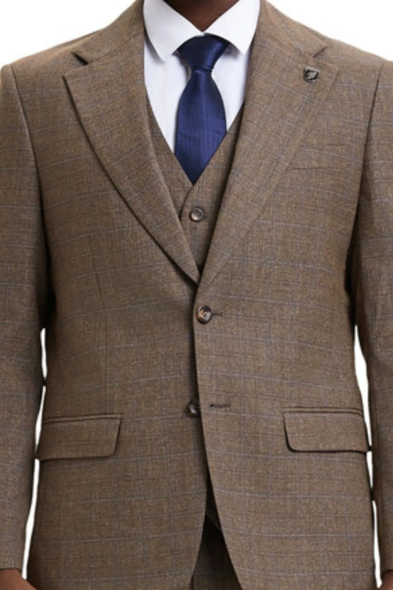 Sleekifyer Collection: Men's Graph Check 3 Piece Hybrid Fit Suit In Brown