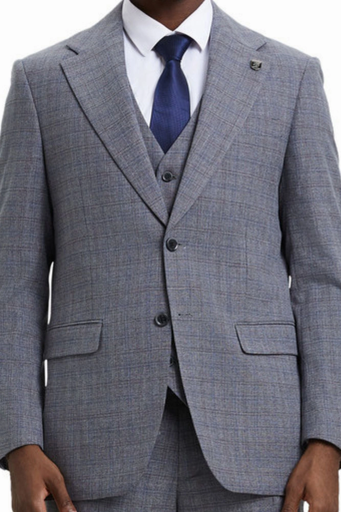 Sleekifyer Collection: Men's Graph Check 3 Piece Hybrid Fit Suit In Grey