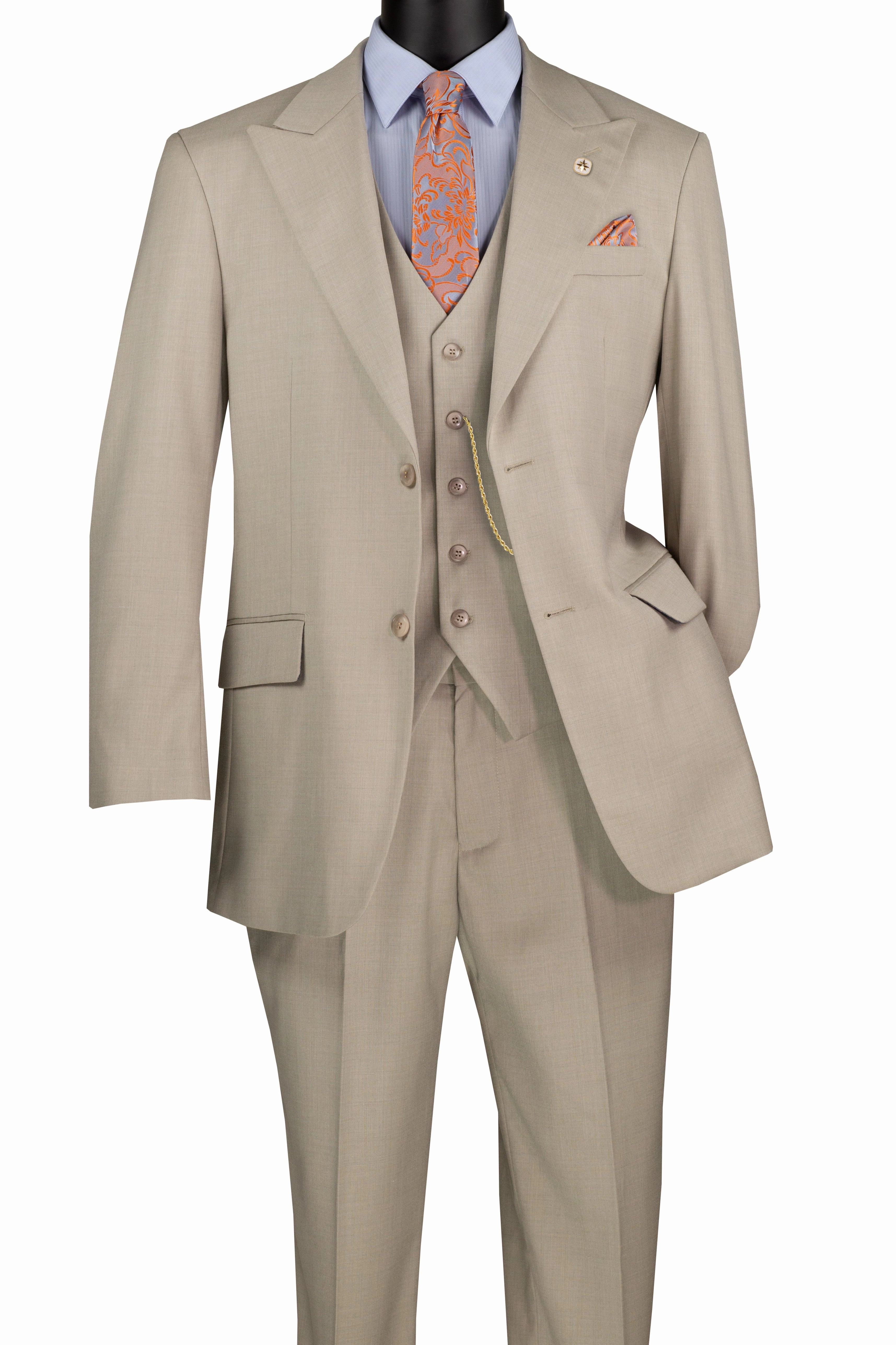 Stello Collection: Oatmeal Single-Breasted Regular Fit 3-Piece Suit