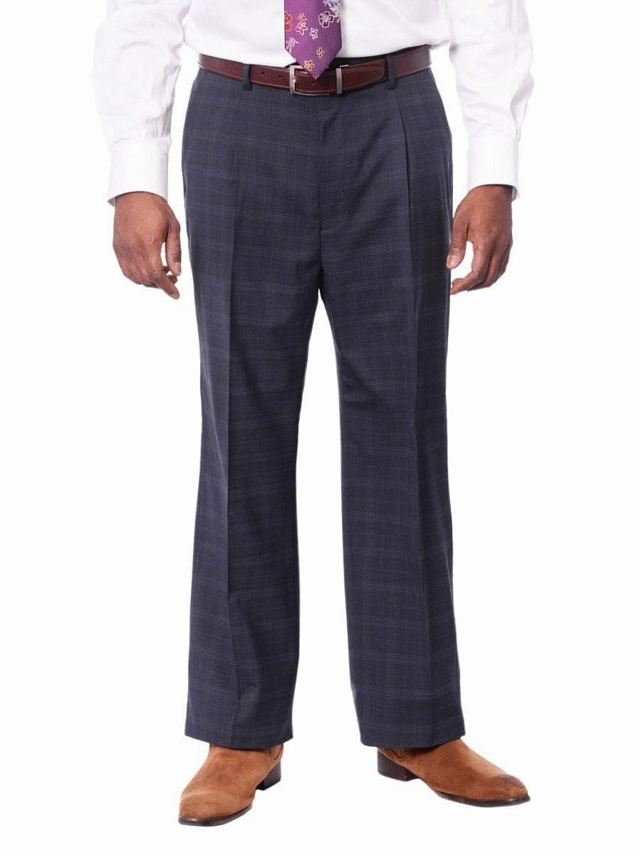 Steven Land Mens Blue Plaid 100% Wool Classic Fit 3 Piece Suit