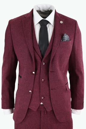 stz11 3 Piece Tweed Suit Herringbone
