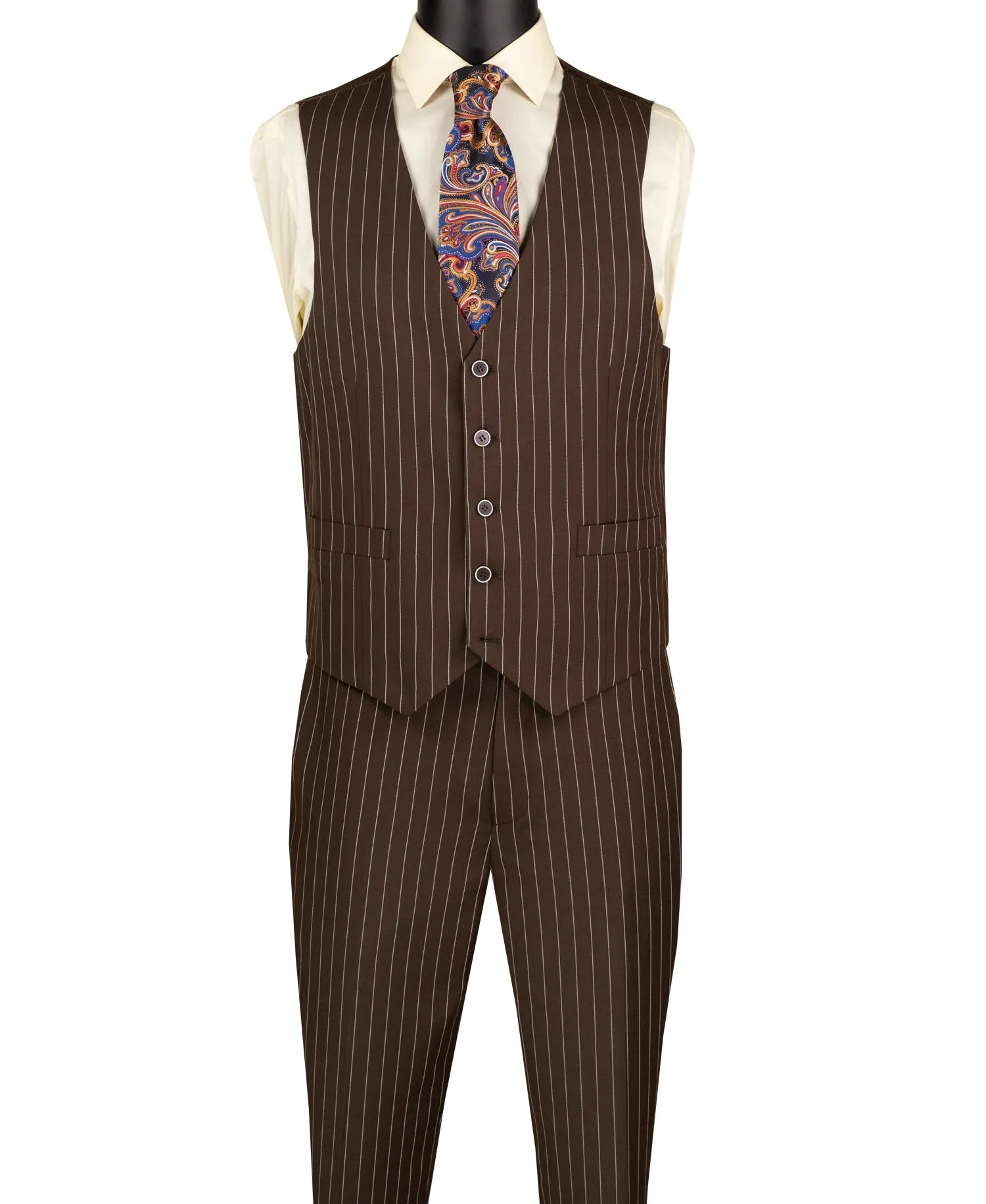Suitania Collection: Brown 3 Piece Pinstripe Single Breasted Regular Fit Suit