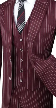Suitania Collection: Burgundy 3 Piece Pinstripe Single Breasted Regular Fit Suit