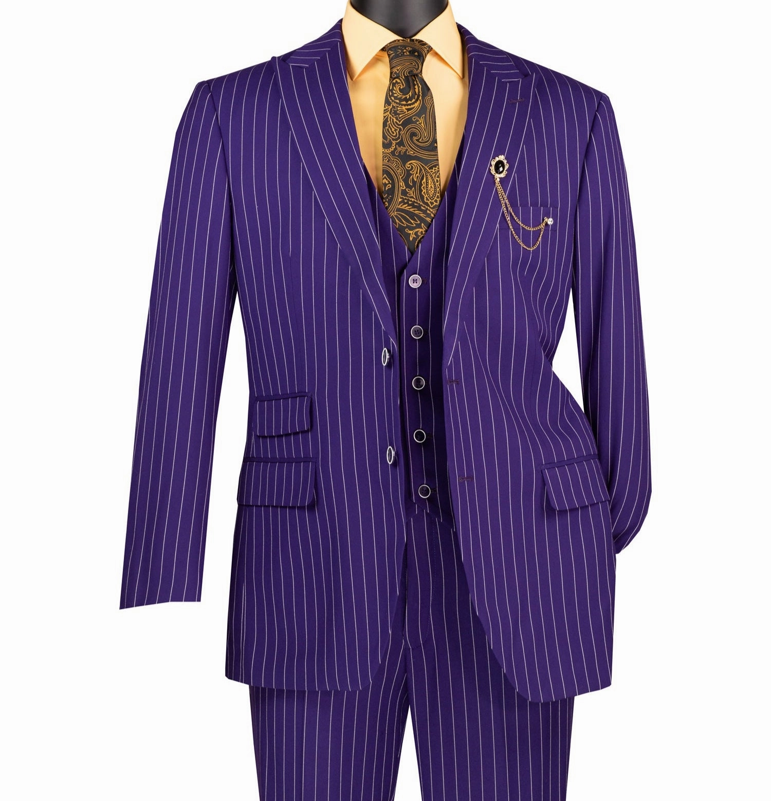 Suitania Collection: Purple 3 Piece Pinstripe Single Breasted Regular Fit Suit