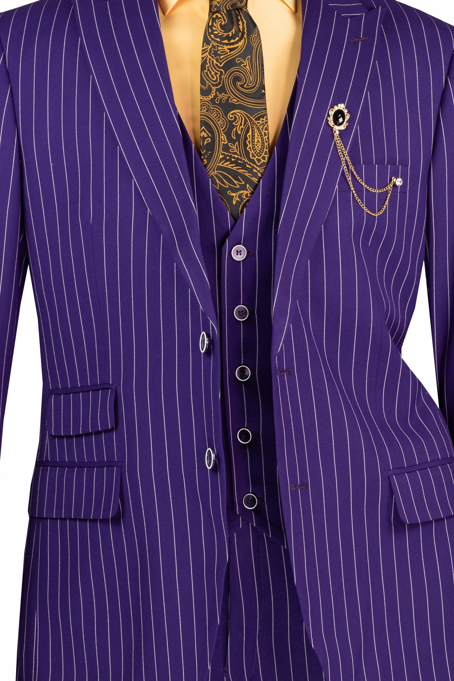 Suitania Collection: Purple 3 Piece Pinstripe Single Breasted Regular Fit Suit