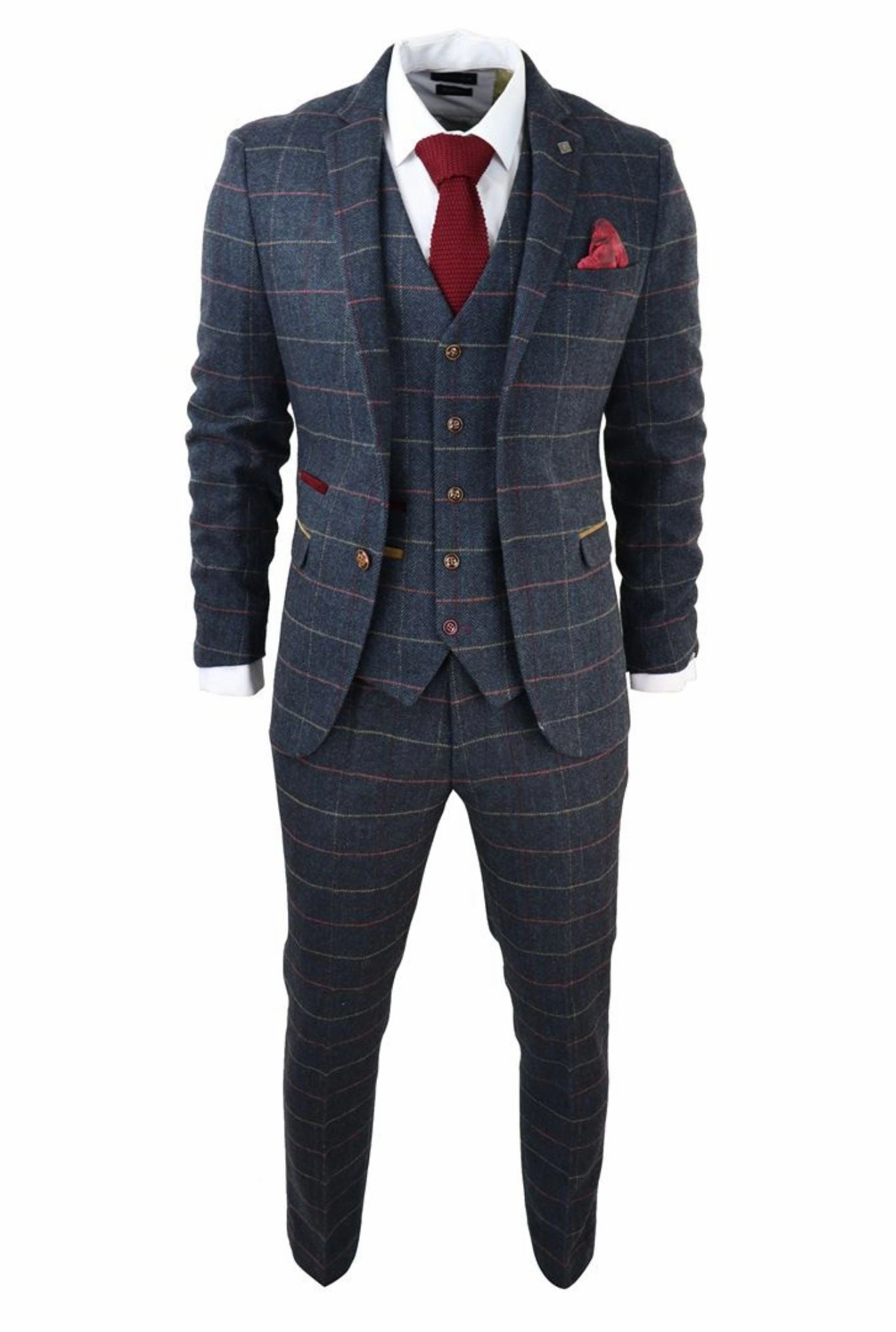 Thomas Navy 3 Piece Tweed Check Suit