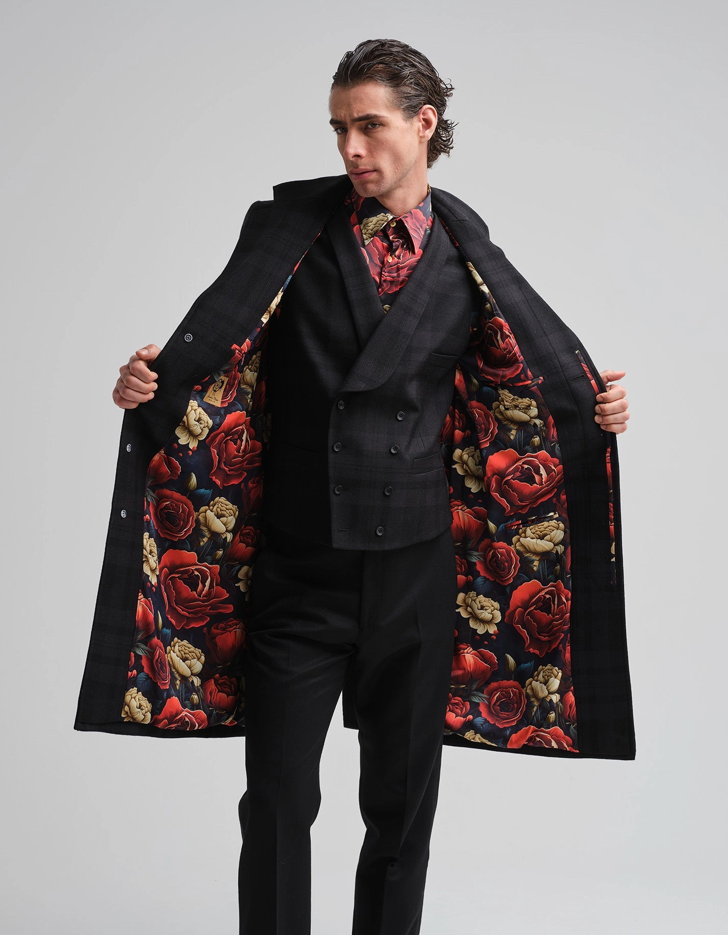 Tonal Black Tartan Waistcoat